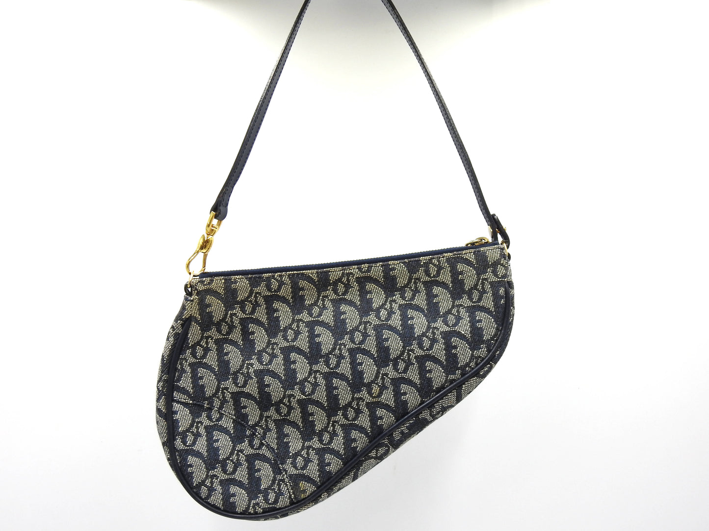 Christian Dior Trotter Saddle Pouch Shoulder Hand Bag Canvas Leather Navy