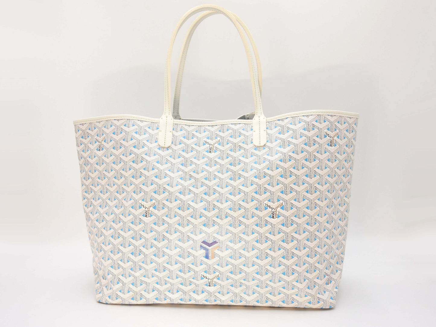 GOYARD Saint Louis Claire Voie PM Shoulder Tote Bag PVC Leather White Blue
