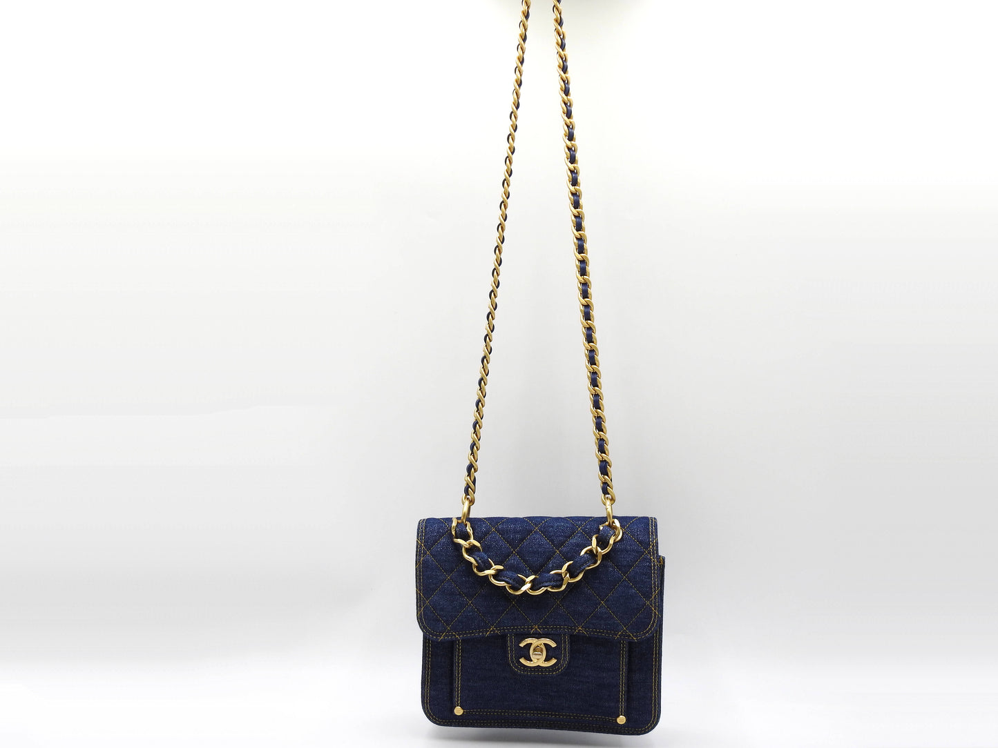 CHANEL Matelasse Double You Flap 2way Chain Shoulder Hand Bag Denim AS4051