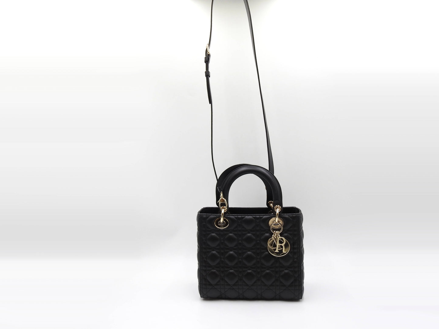 Christian Dior Lady Dior Medium Canage Hand Shoulder Bag Lambskin Black