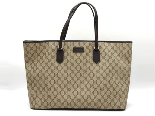 GUCCI GG Supreme Leather Large Tote Bag Monogram Beige Brown 406403