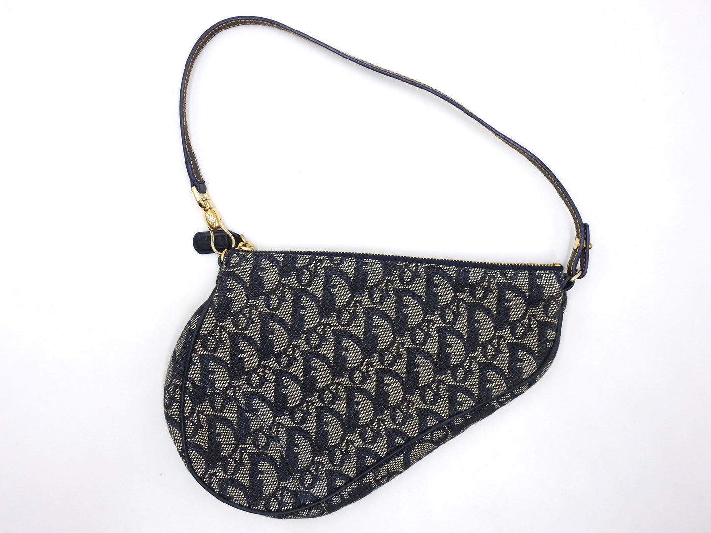 Christian Dior Trotter Saddle Pouch Shoulder Hand Bag Canvas Leather Navy