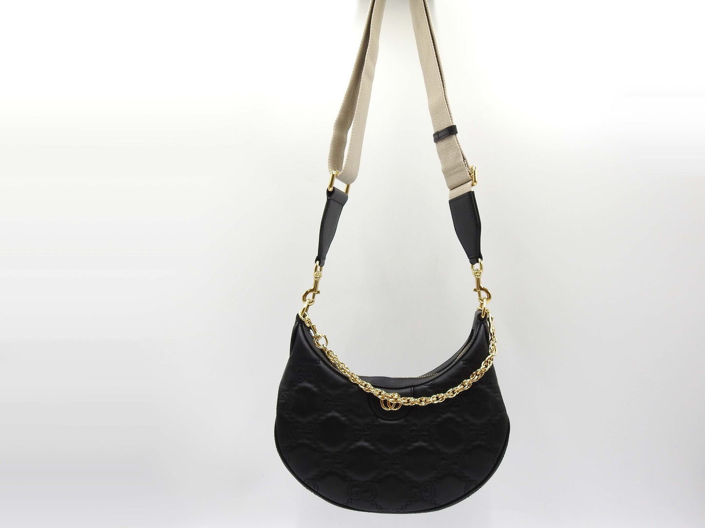 GUCCI GG Matelasse Small Hobo Chain Shoulder Bag Leather Black 739709