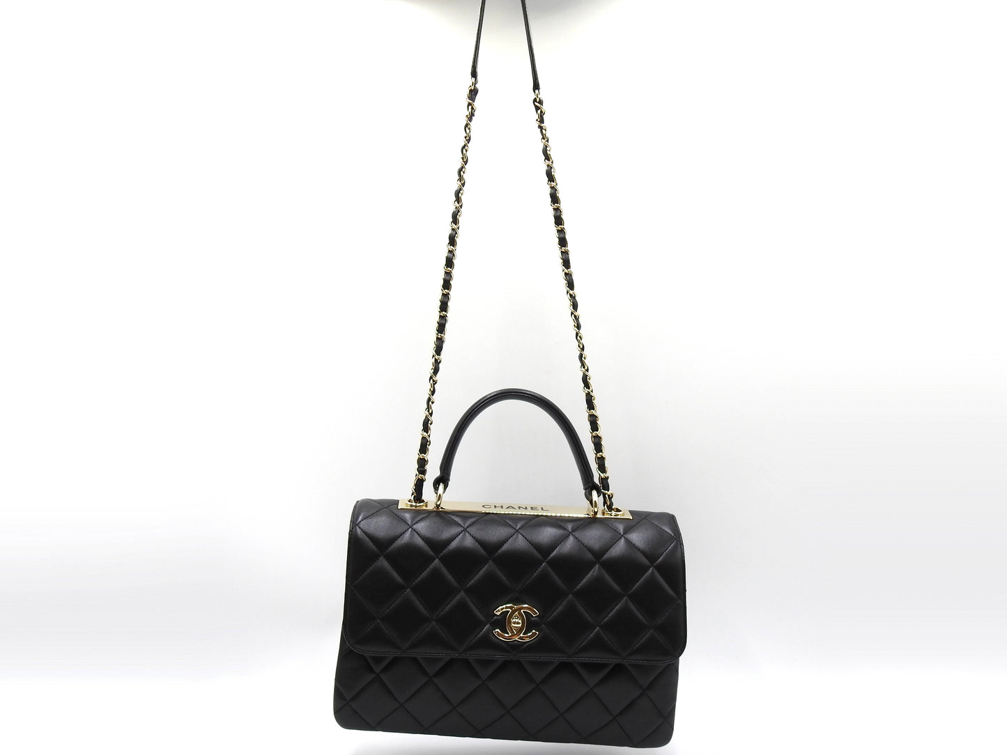 CHANEL Medium Trendy CC Top Handle Flap Shoulder Bag Lambskin Black A92237