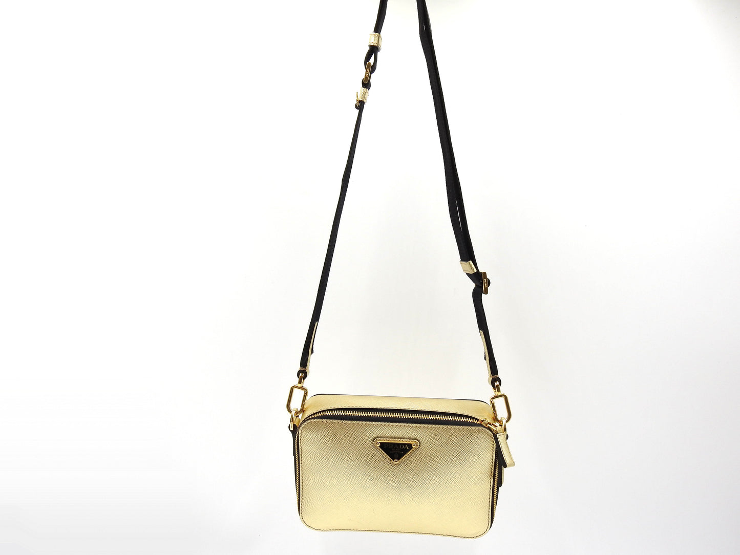 PRADA SAFFIANO TRAVEL SMALL BRIQUE Shoulder Bag Leather Gold 2VH070