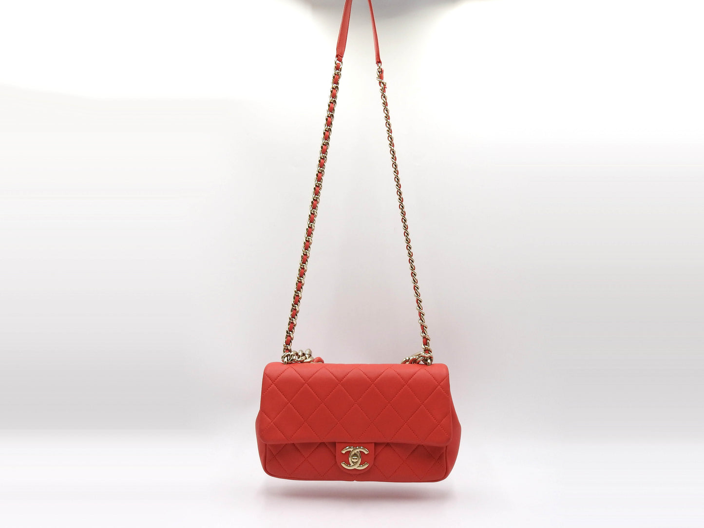CHANEL CC Matelasse Chain Shoulder Bag Lambskin Leather Red Gold AS1354