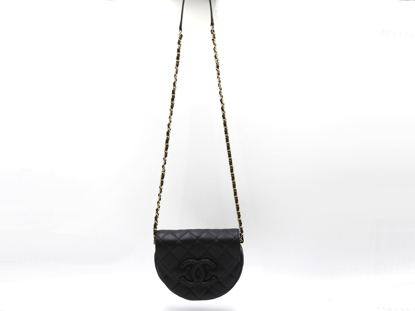 CHANEL CC Matelasse Chain Shoulder Bag Caviarskin Leather Black AS3867