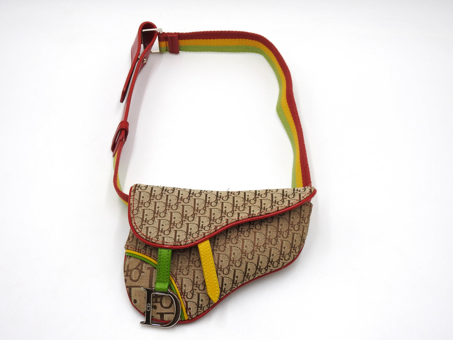 Christian Dior Rasta Trotter Saddle Belt Body Waist Bag Beige Multicolor