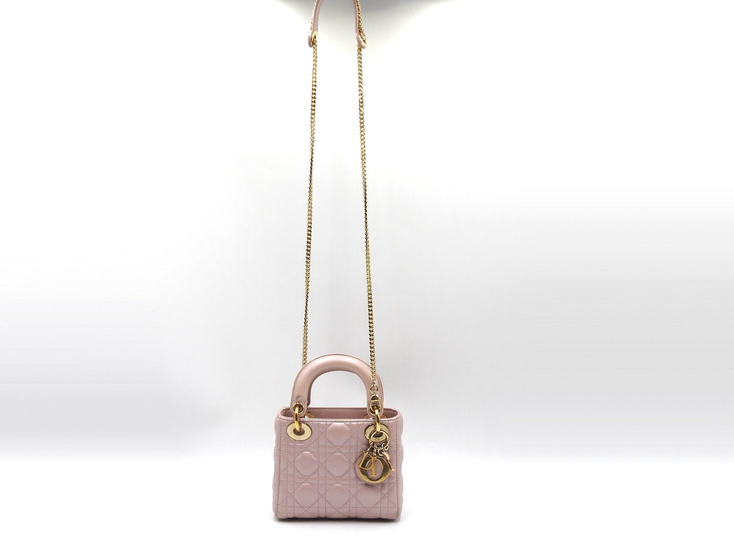 Christian Dior Lady Dior Mini Cannage Hand Shoulder Bag Lambskin Pink M0505