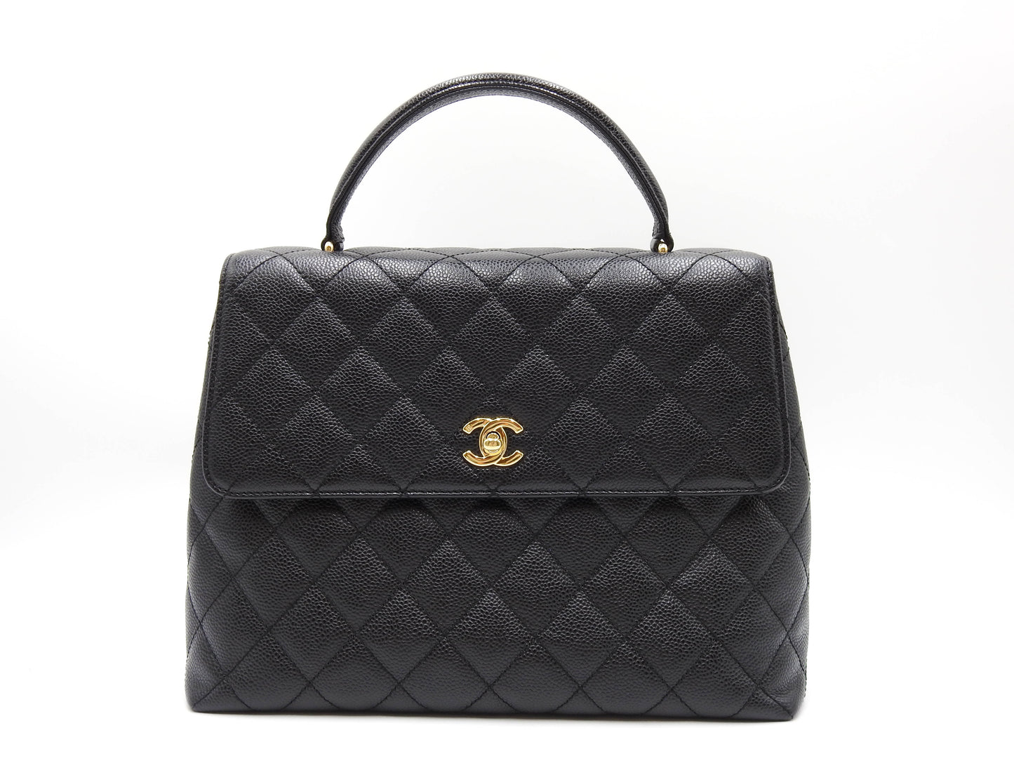 CHANEL CC Matelasse Kelly Top Handle Bag Caviarskin Leather Black A12397