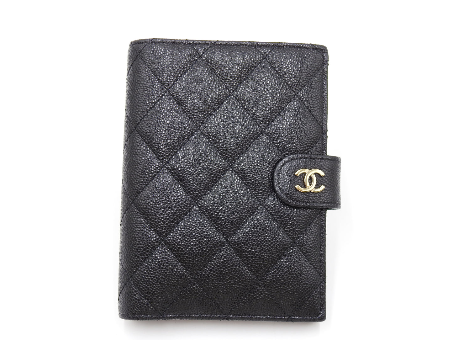 CHANEL CC Matelasse Passport Holder Bifold Wallet Caviarskin Black AP3791