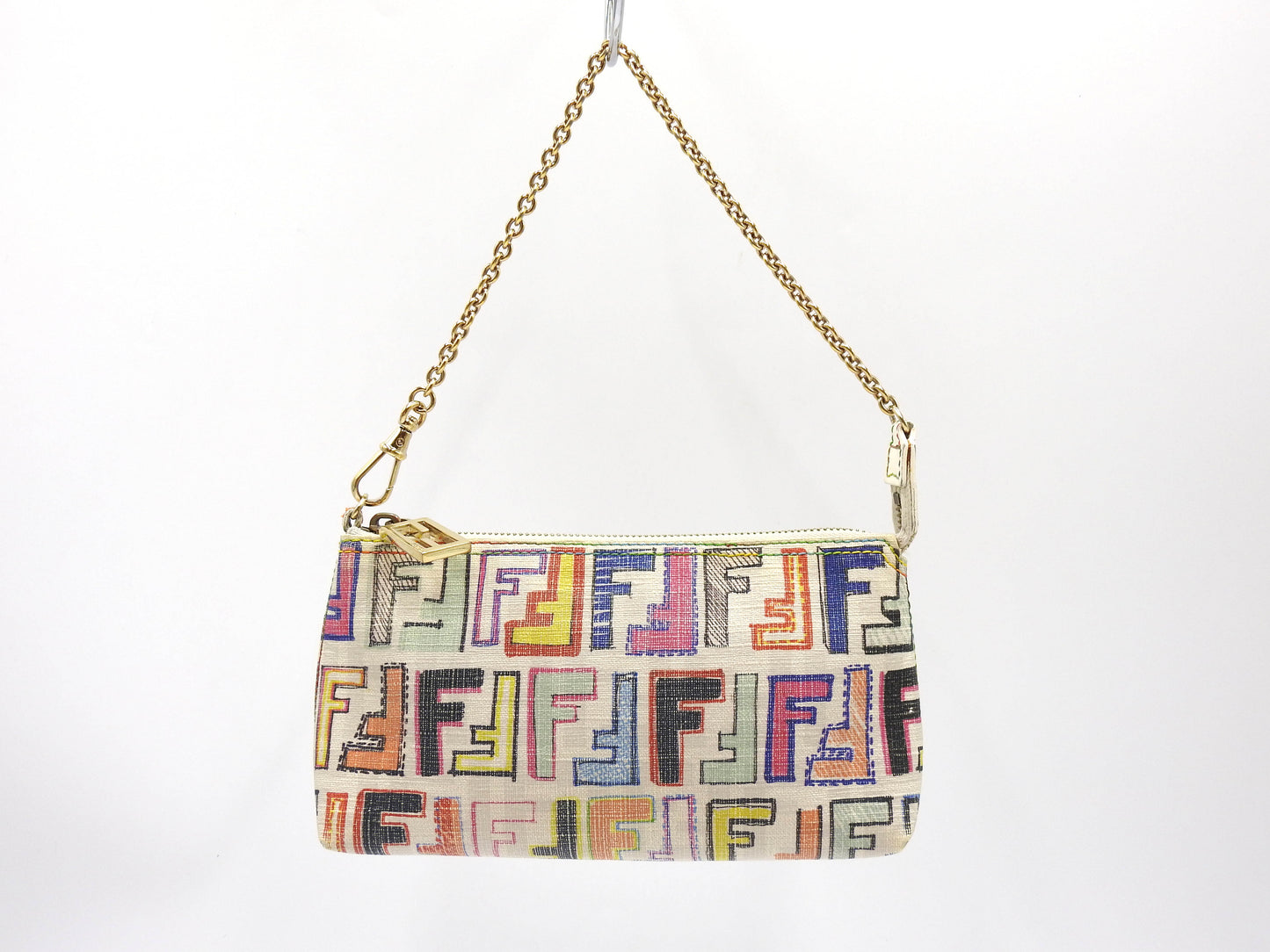 FENDI Zucca Chain Bag Pochette Accessories Pouch PVC White 8BR592