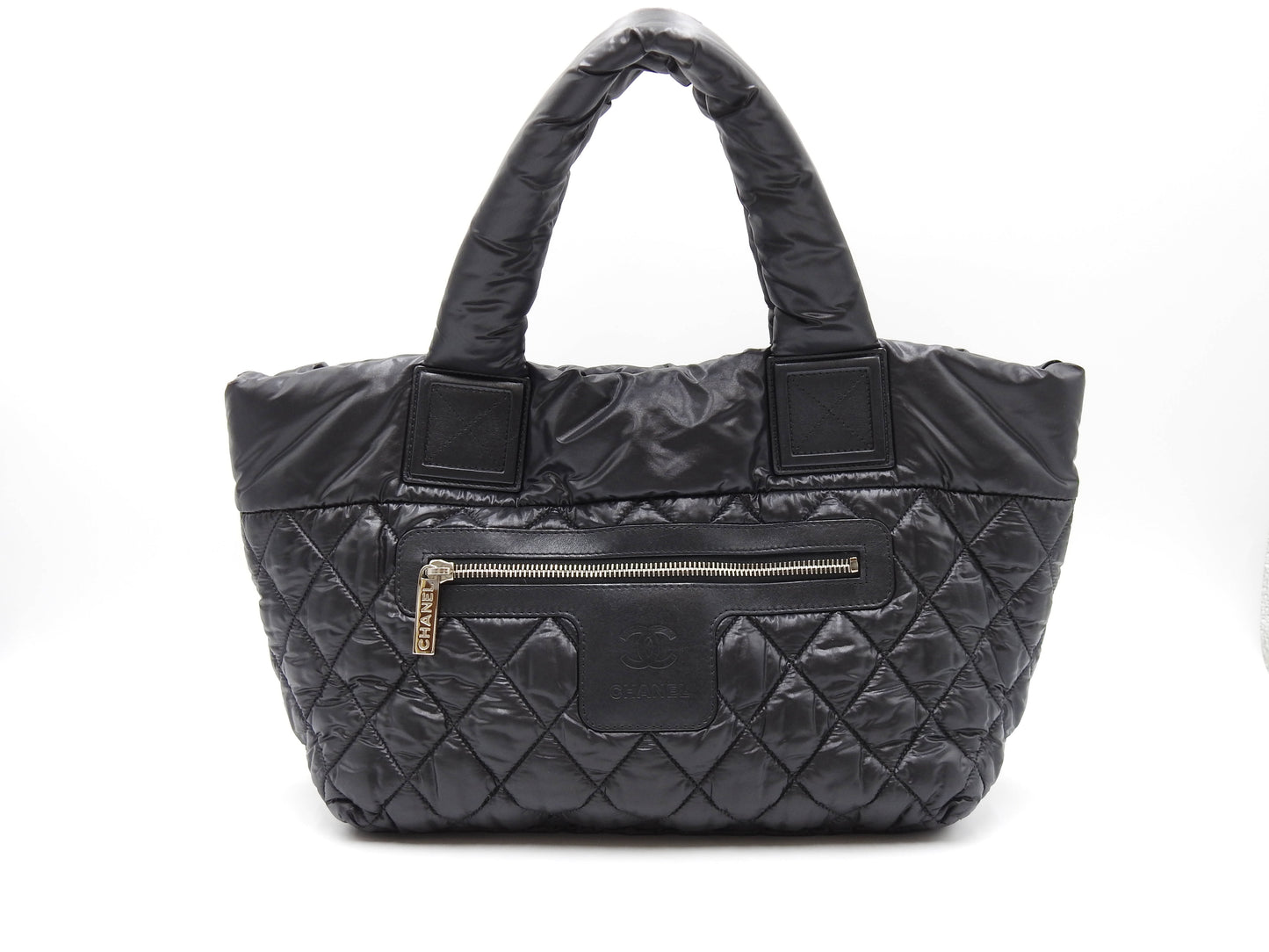 CHANEL Coco Cocoon PM Small Tote Bag Hand Bag Quilting Nylon Black A48610