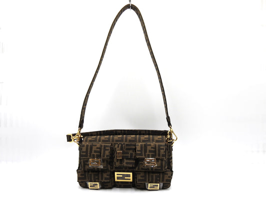 FENDI Multipocket Mamma Baguette Shoulder Hand Bag Zucca Khaki 8BR808