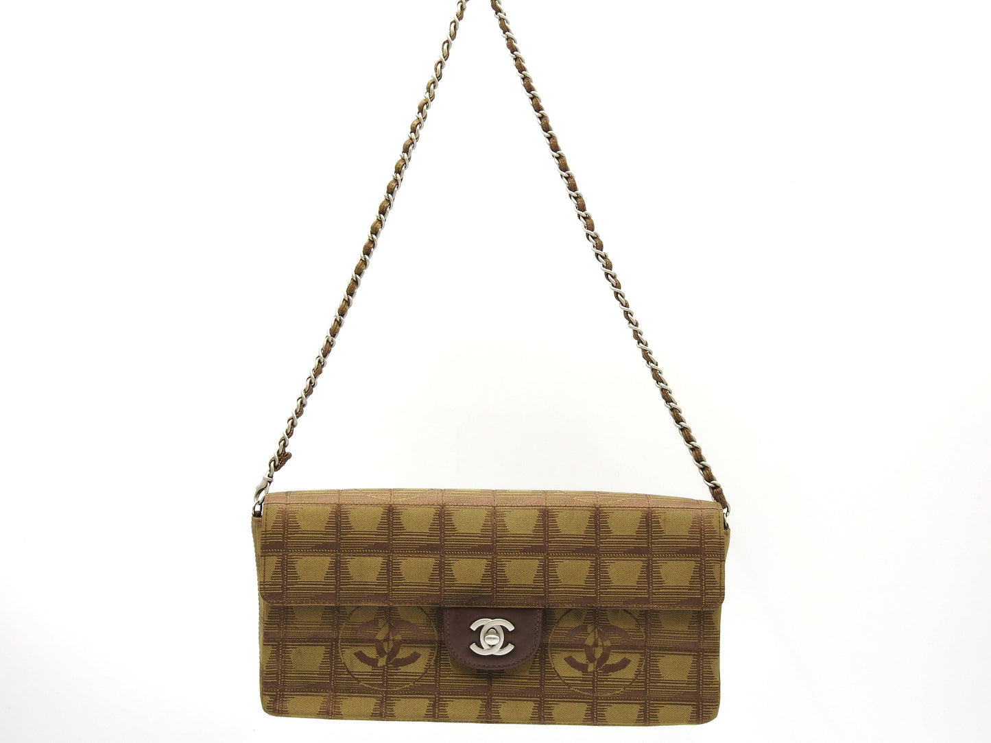 CHANEL New Travel Line Chocolate Bar Chain Shoulder Bag Khaki A15316