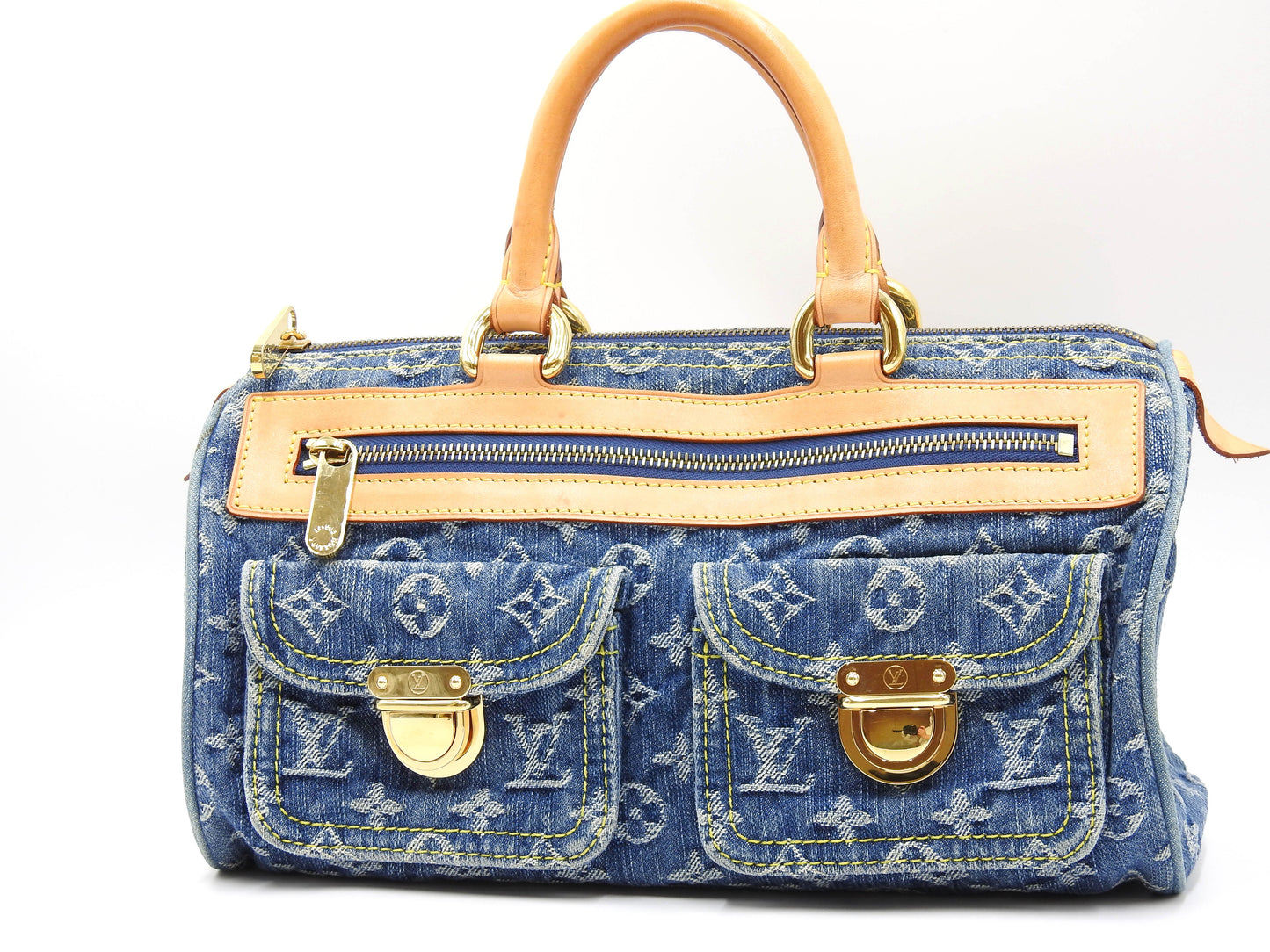 LOUIS VUITTON Monogram Denim Neo Speedy Hand Bag Boston Bag Blue M95019
