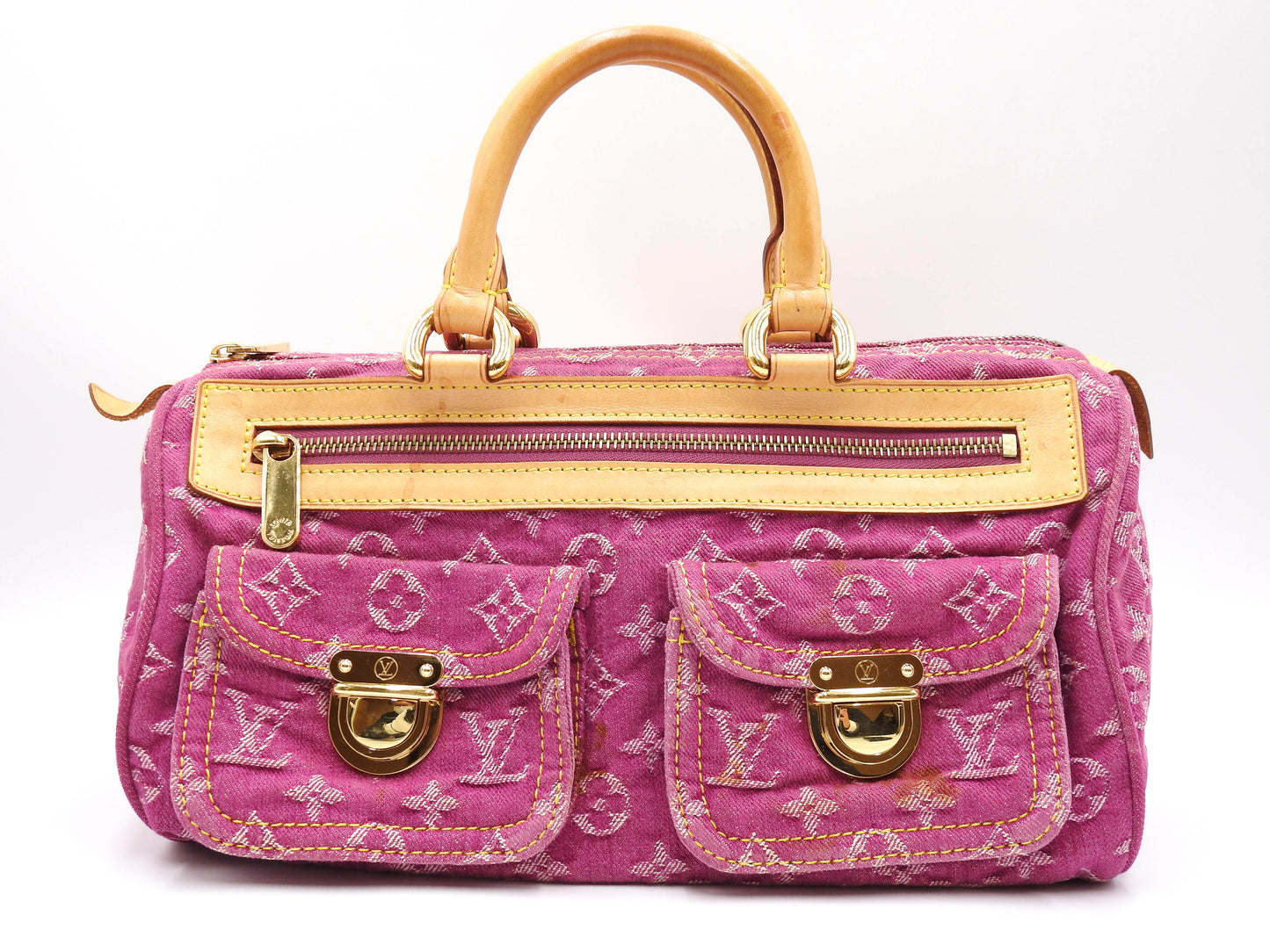 LOUIS VUITTON Monogram Denim Neo Speedy Hand Bag Boston Bag Pink M95214