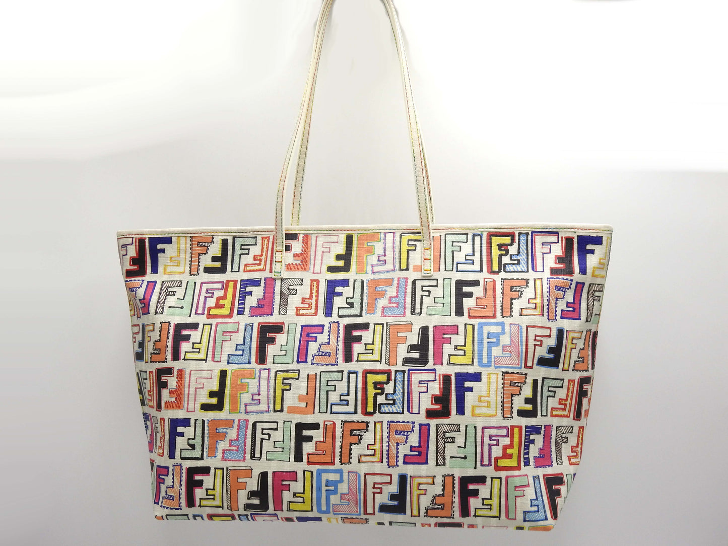 FENDI Zucca Toe Roll Bag Shoulder Bag PVC Canvas White Multicolor 8BH185