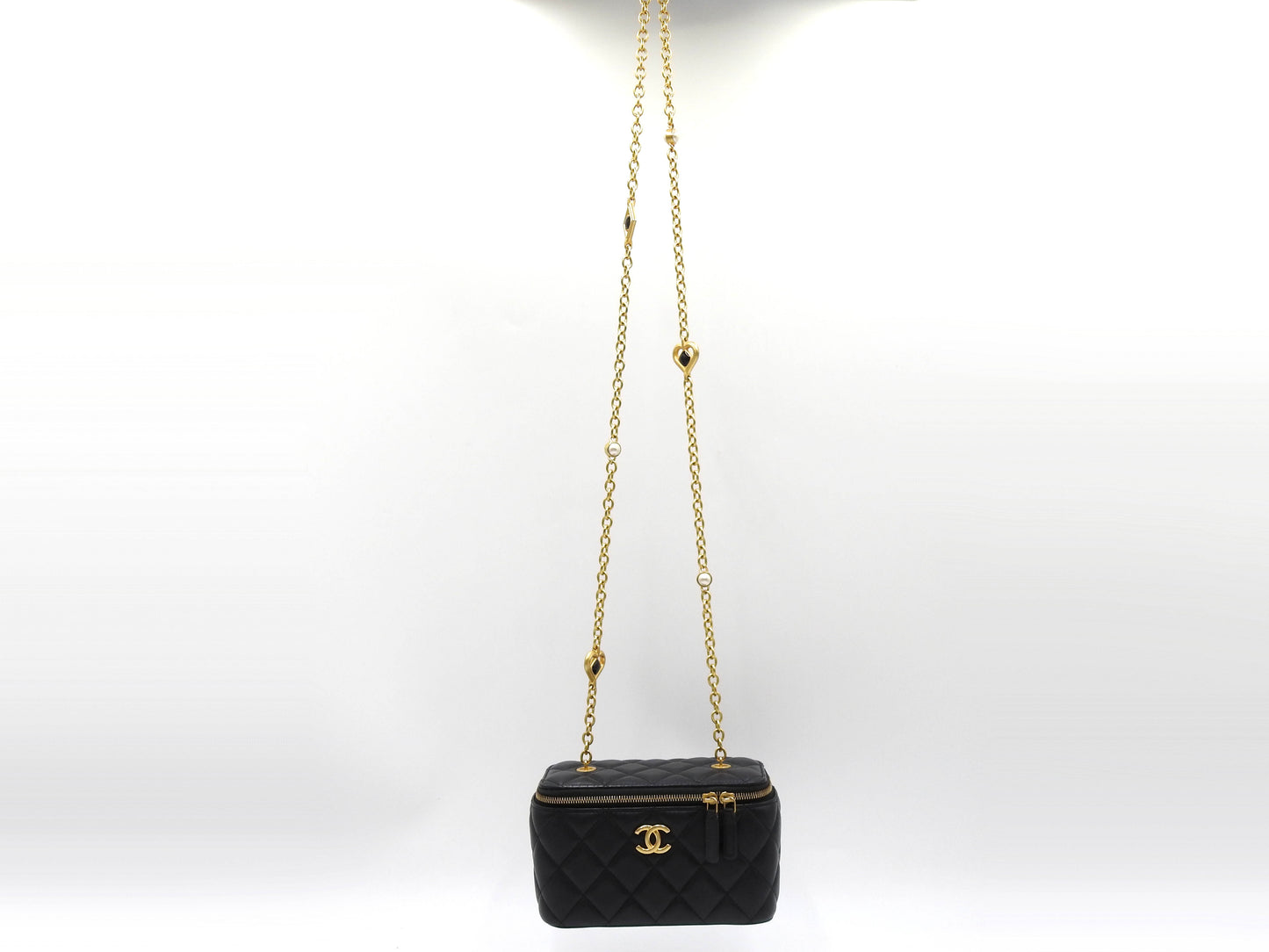 CHANEL CC Matelasse Chain Vanity Bag Shoulder Bag Lambskin Black Gold