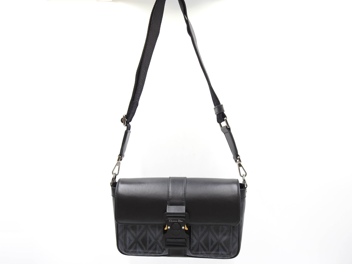 Christian Dior HIT THE ROAD CD Diamond Shoulder Bag PVC Leather Black