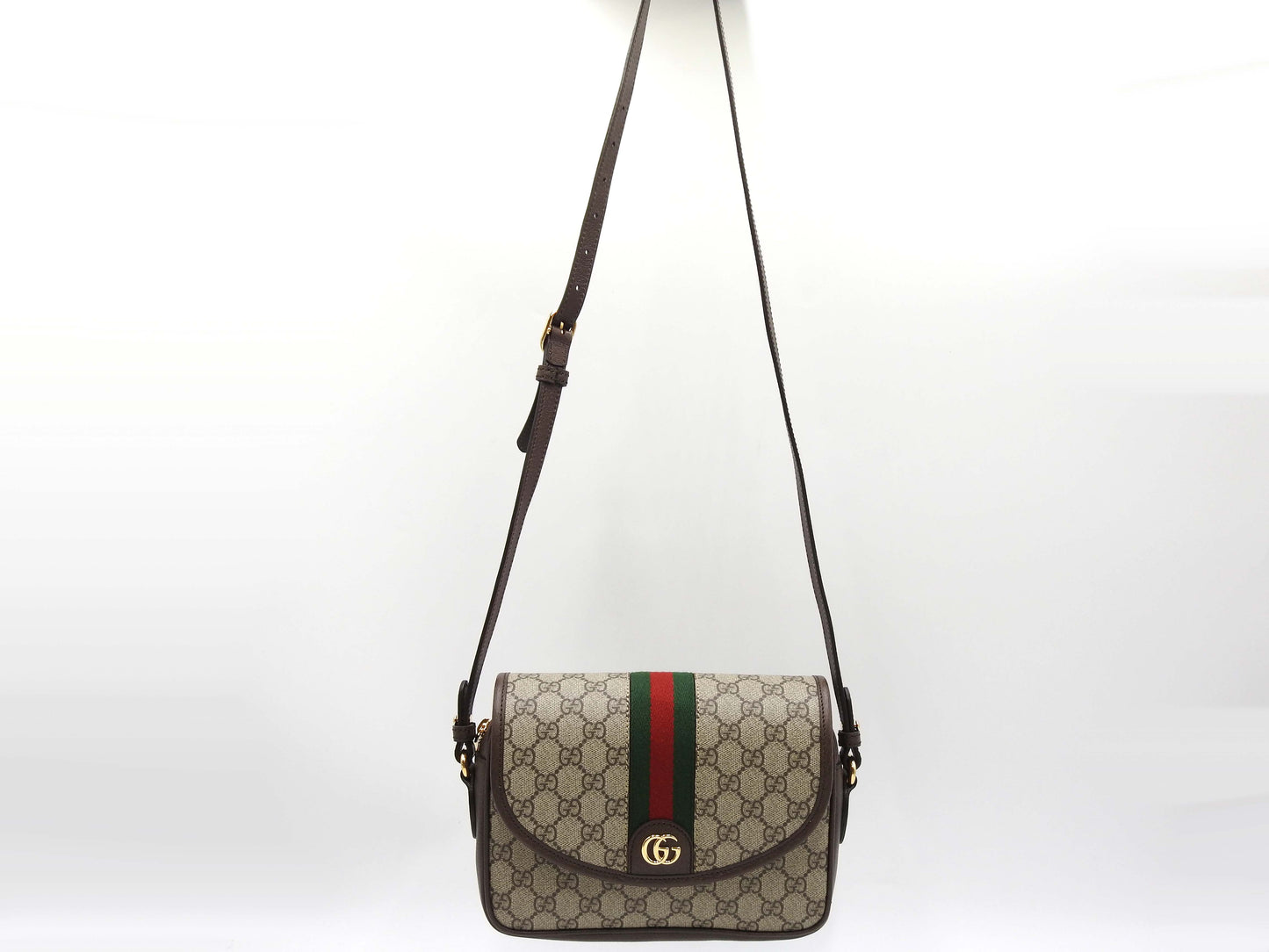GUCCI GG Supreme Ophidia Web Messenger Shoulder Bag Beige Brown 722117