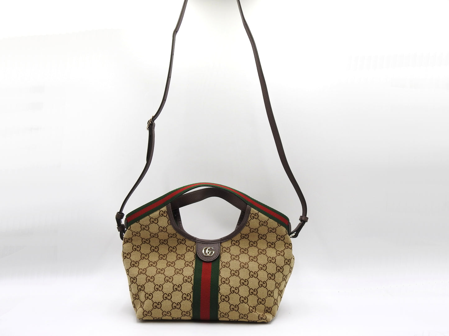 GUCCI GG Canvas Giglio Small Hobo Tote Shoulder Bag Beige Brown 860845