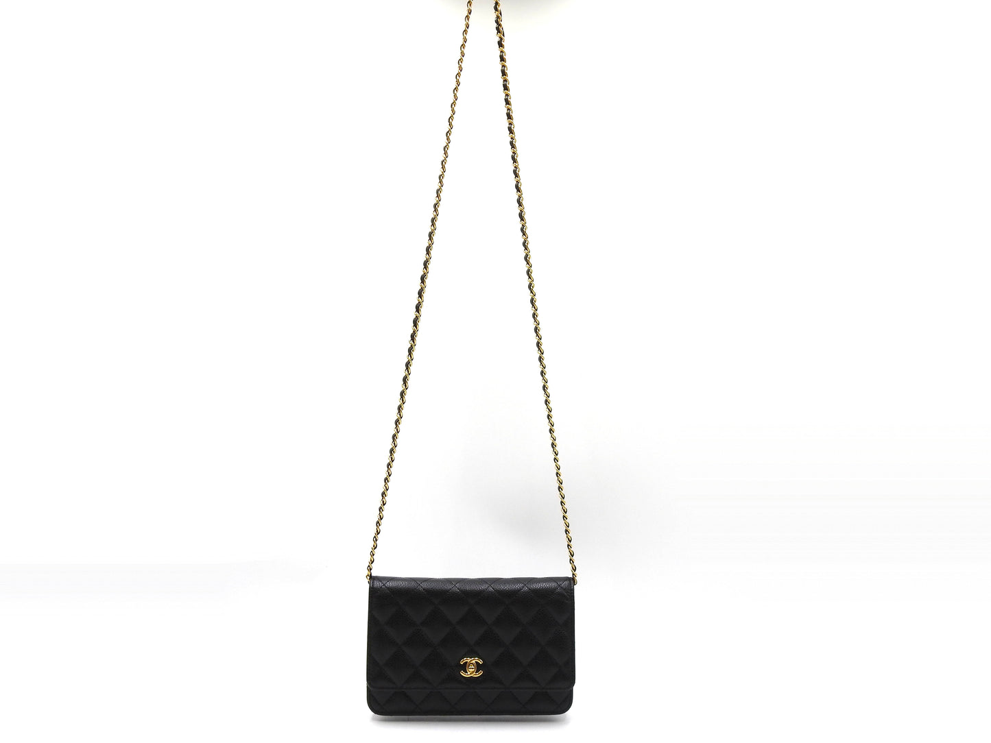 CHANEL CC Turn Lock Wallet on Chain Shoulder Bag Caviarskin Black AP3622