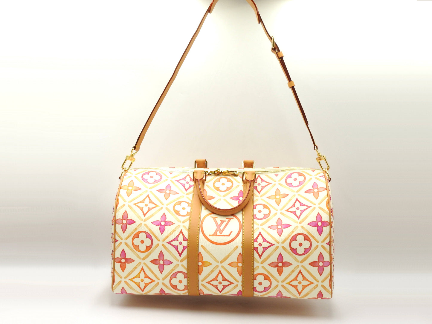 LOUIS VUITTON Monogram Tile Keepall Bandouliere 45 Travel Bag Coral M11251