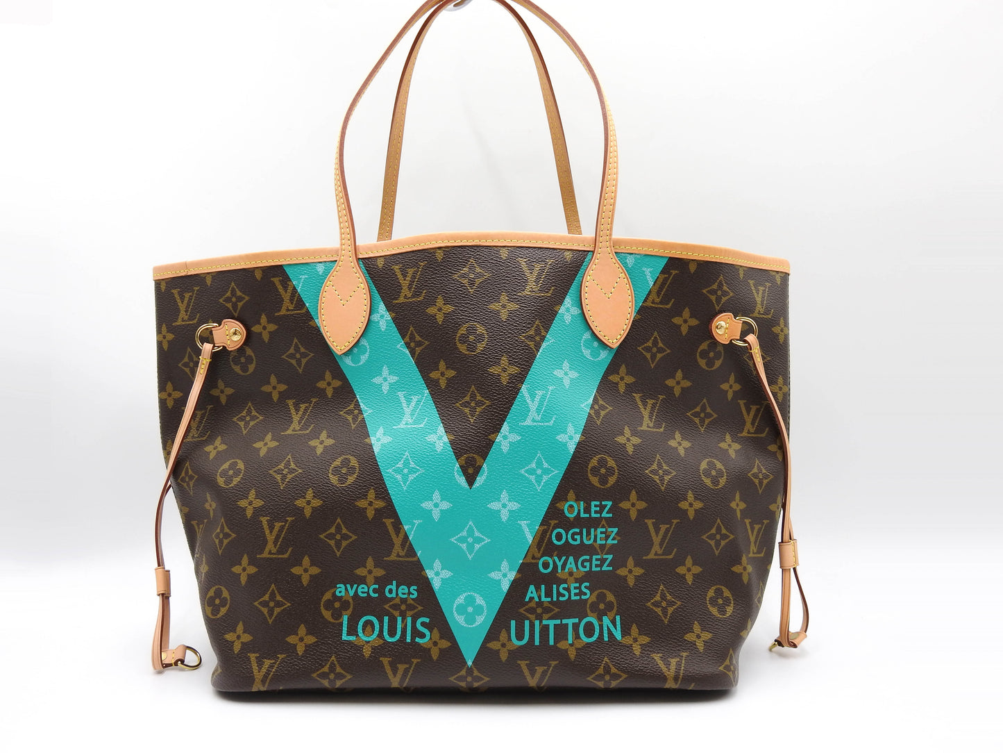 LOUIS VUITTON Monogram V Neverfull MM Tote Shoulder Bag Turquoise M41601
