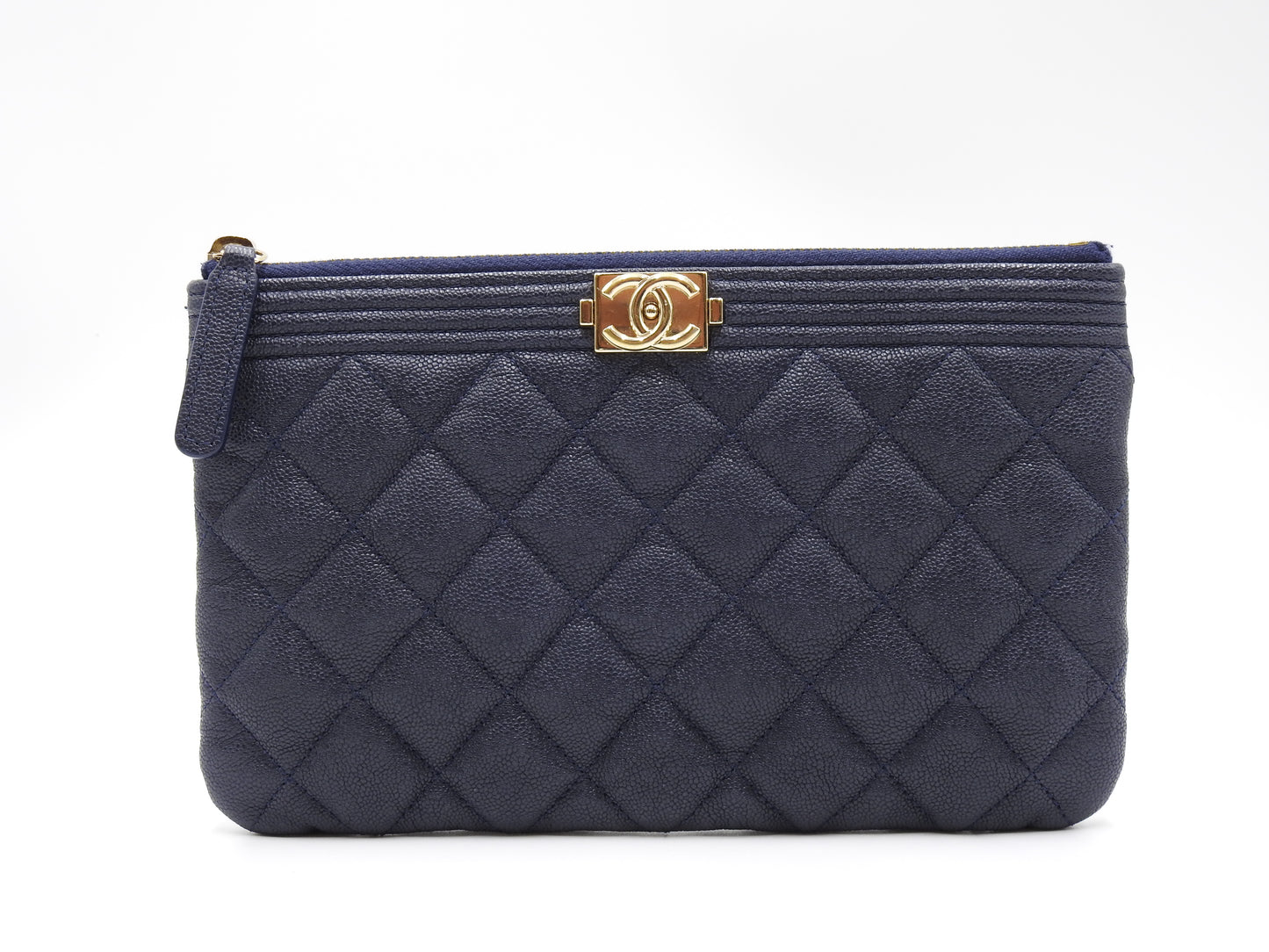 CHANEL Boy Small Cosmetic Case Pouch Caviarskin Navy Gold Hardware