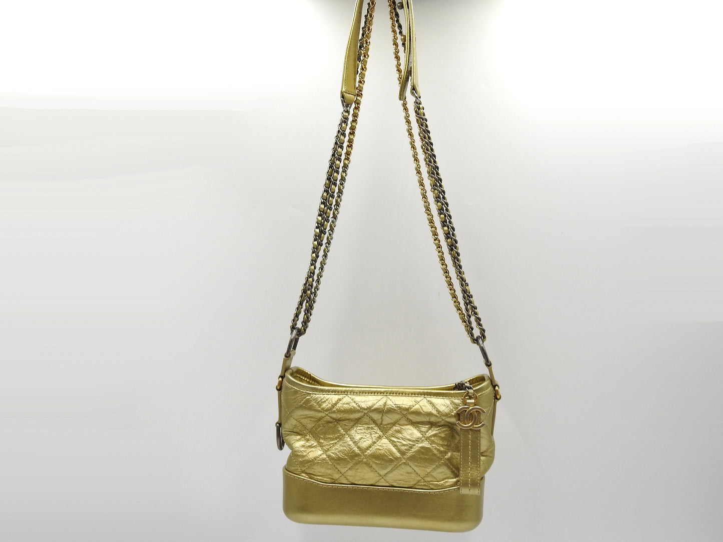 CHANEL Gabrielle De Small Hobo Chain Shoulder Bag Calfskin Gold A91810