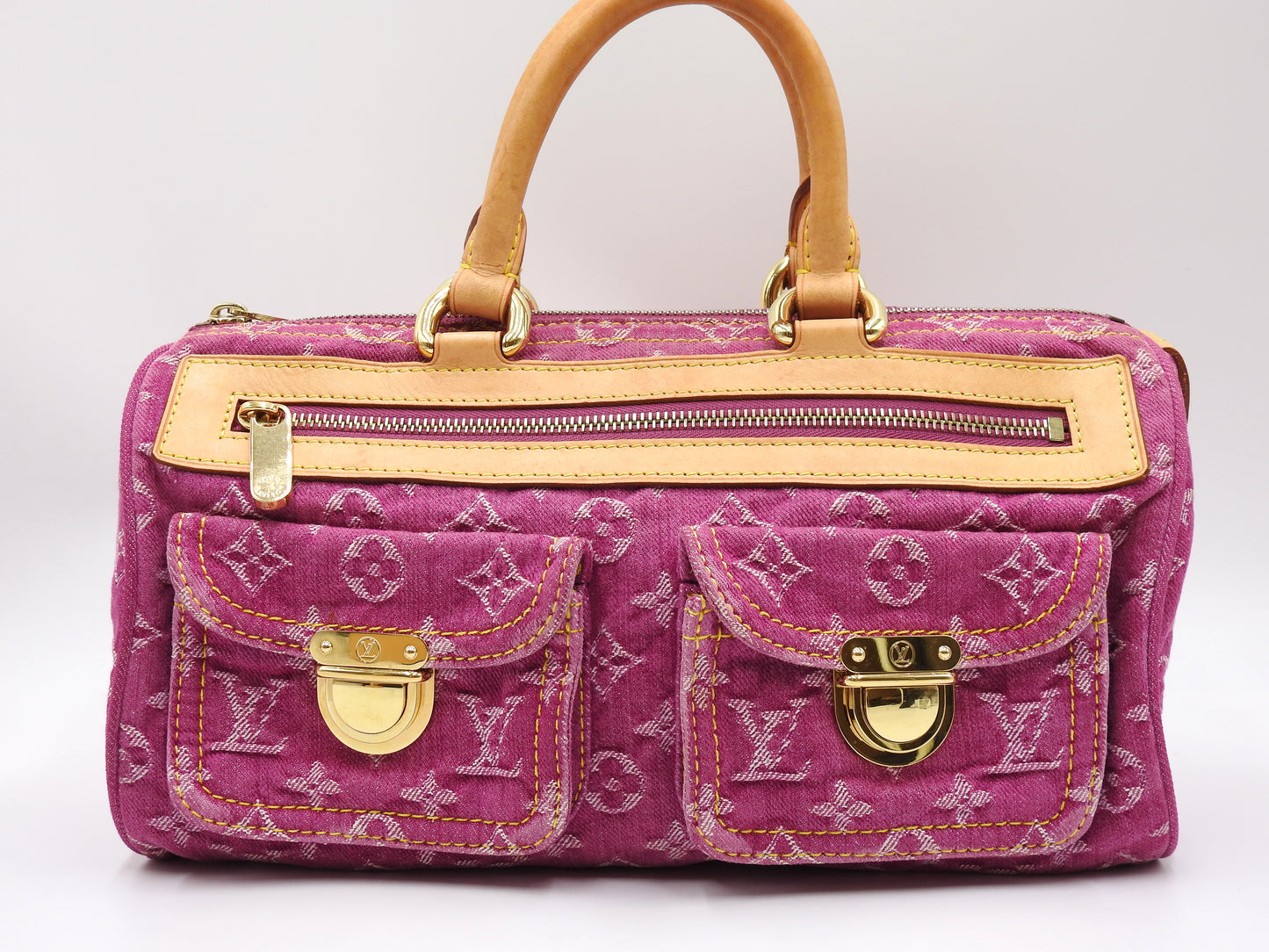 LOUIS VUITTON Monogram Denim Neo Speedy Boston Hand Bag Pink M95214