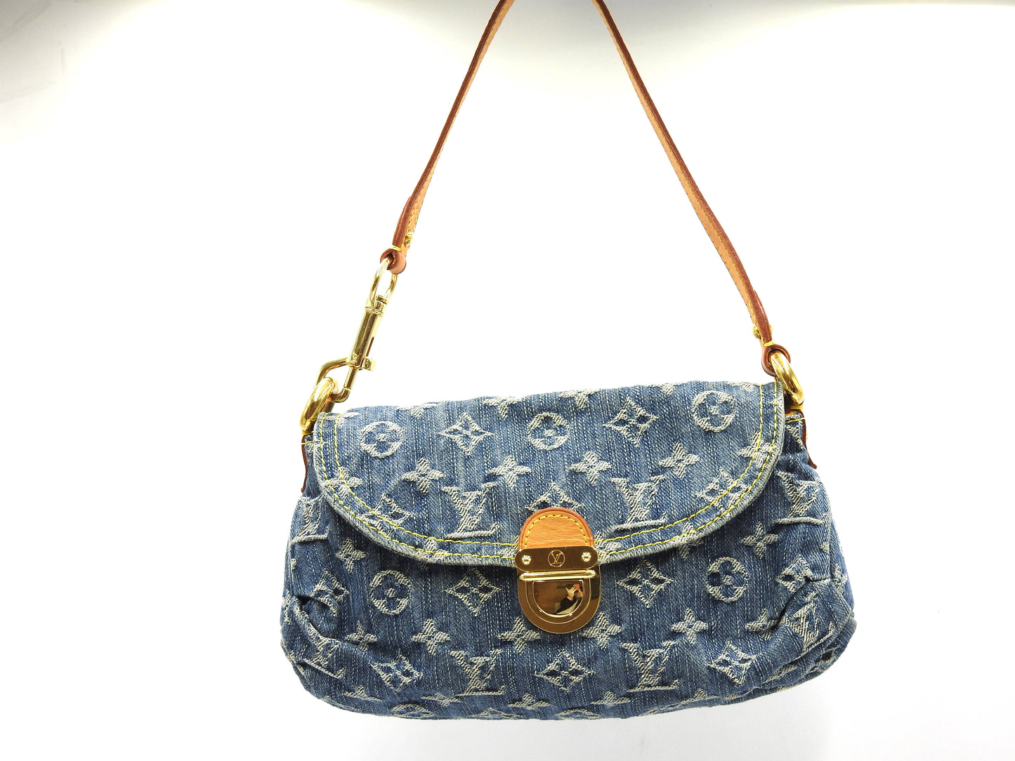 LOUIS VUITTON Mini Pleaty Monogram Denim Shoulder Hand Bag Blue M95050