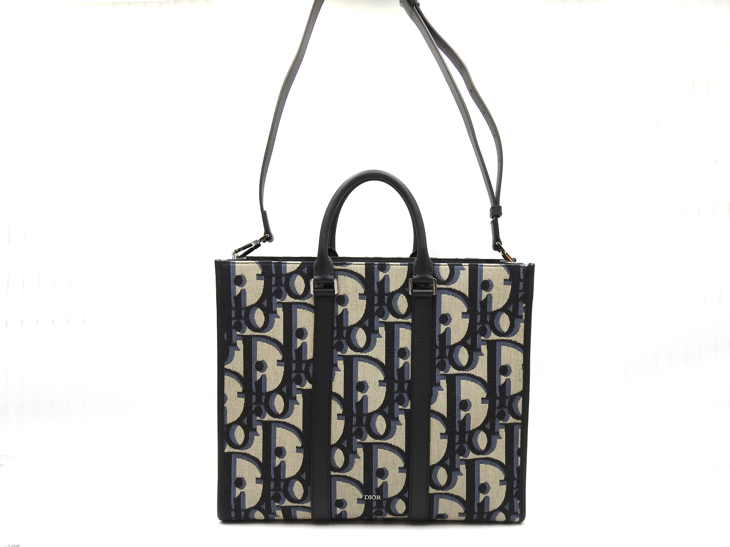 Christian Dior Oblique East Wast Tote Bag Maxi Jacquard Canvas Navy Black