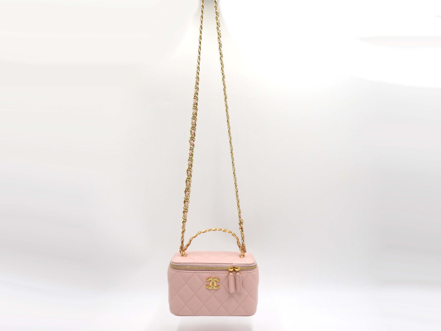 CHANEL CC Matelasse Top Handle 2way Small Chain Vanity Bag Lambskin Pink