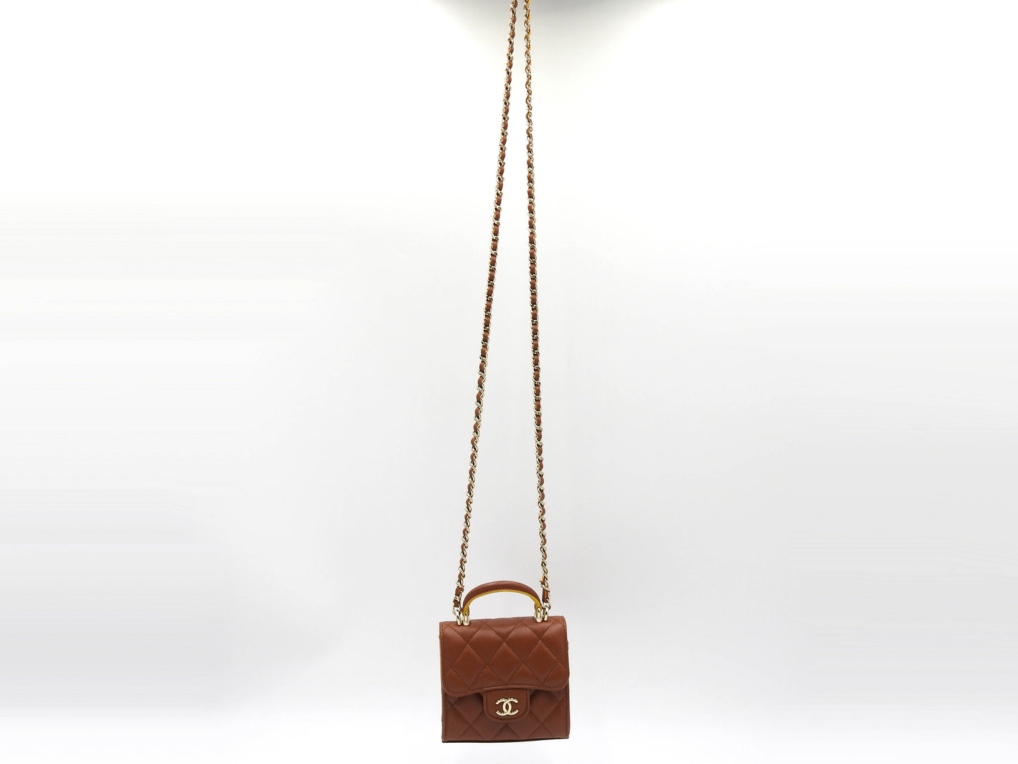 CHANEL CC Matelasse Top Handle Chain Clutch Mini Shoulder Bag Brown AP2682