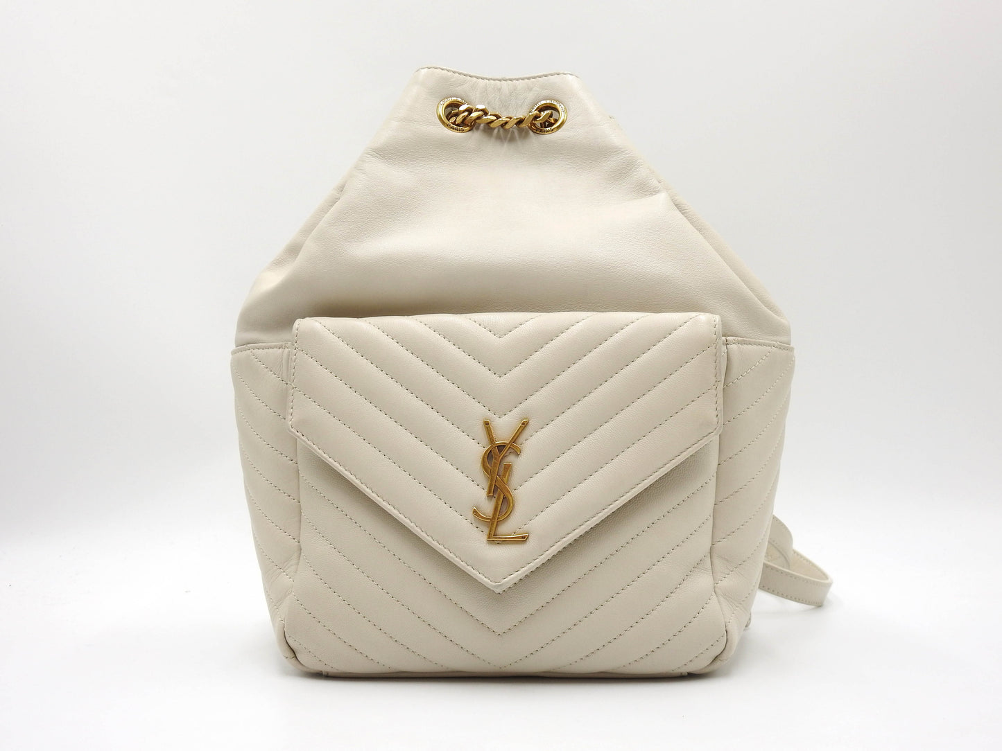 SAINT LAURENT PARIS Joe Chain Backpack Bag Lambskin Leather White 672609
