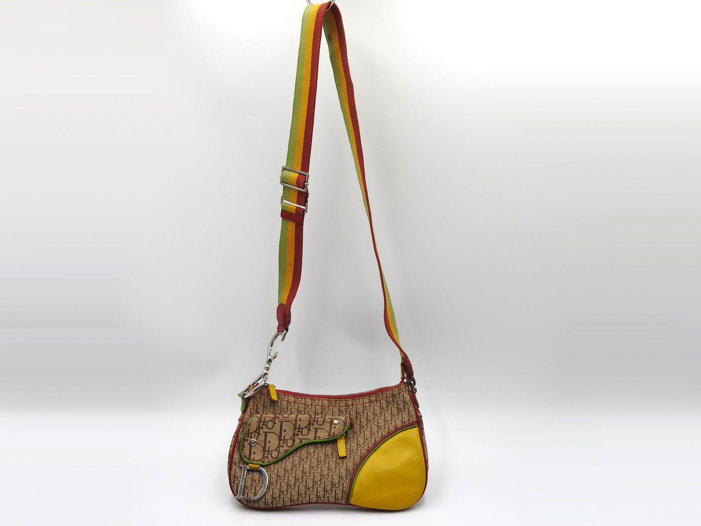 Christian Dior Rasta Trotter Saddle Shoulder Bag Canvas Beige Multicolor