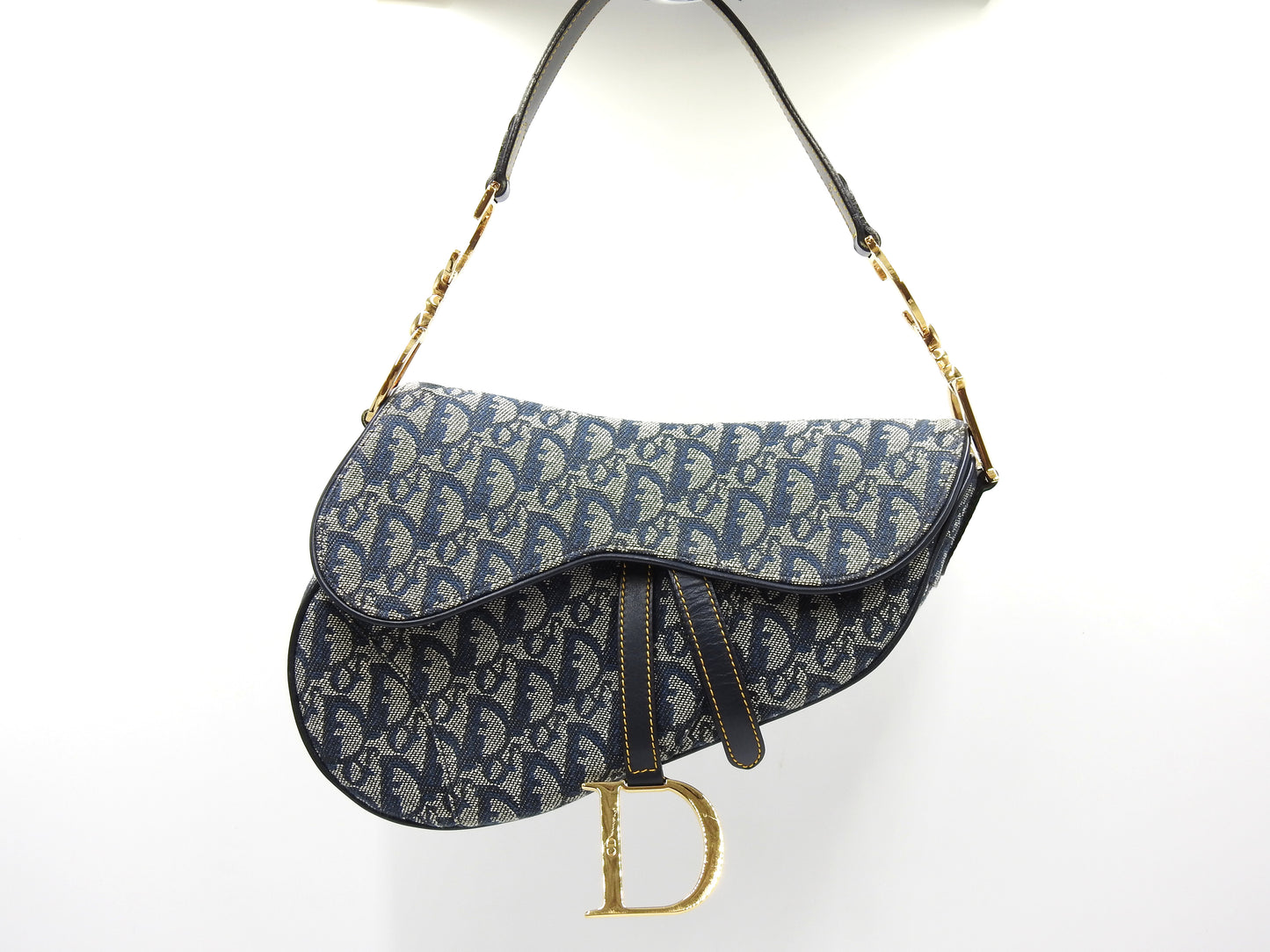Christian Dior Trotter Oblique Saddle Bag Shoulder Hand Bag Canvas Navy
