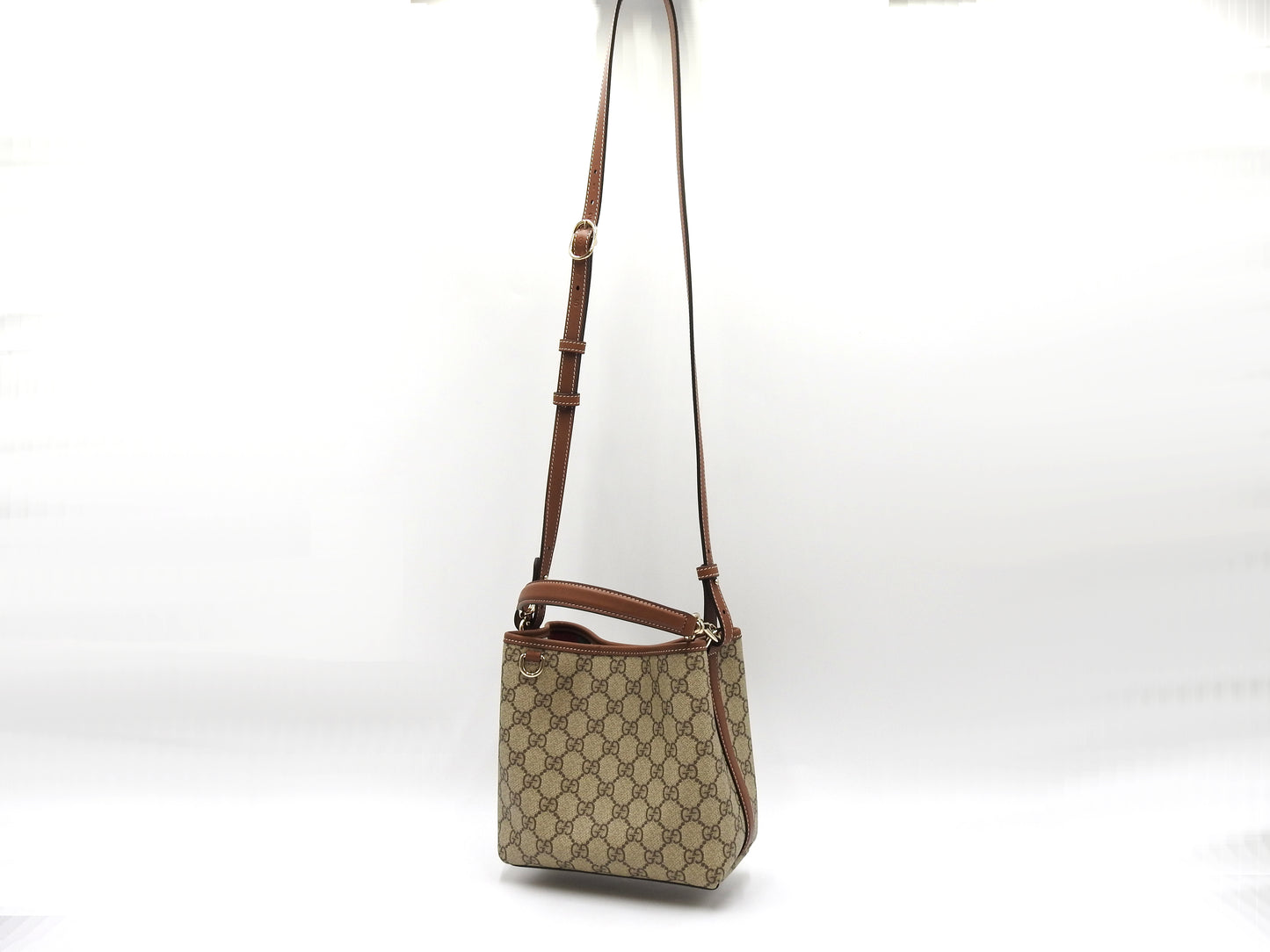 GUCCI GG Emblem Supreme Small Bucket Bag 2way Shoulder Bag Brown 815118