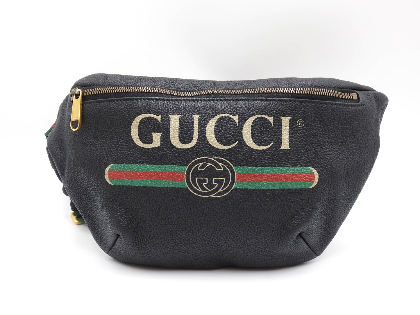 GUCCI Logo Print Web Sherry Waist Body Belt Bag Leather Black 530412