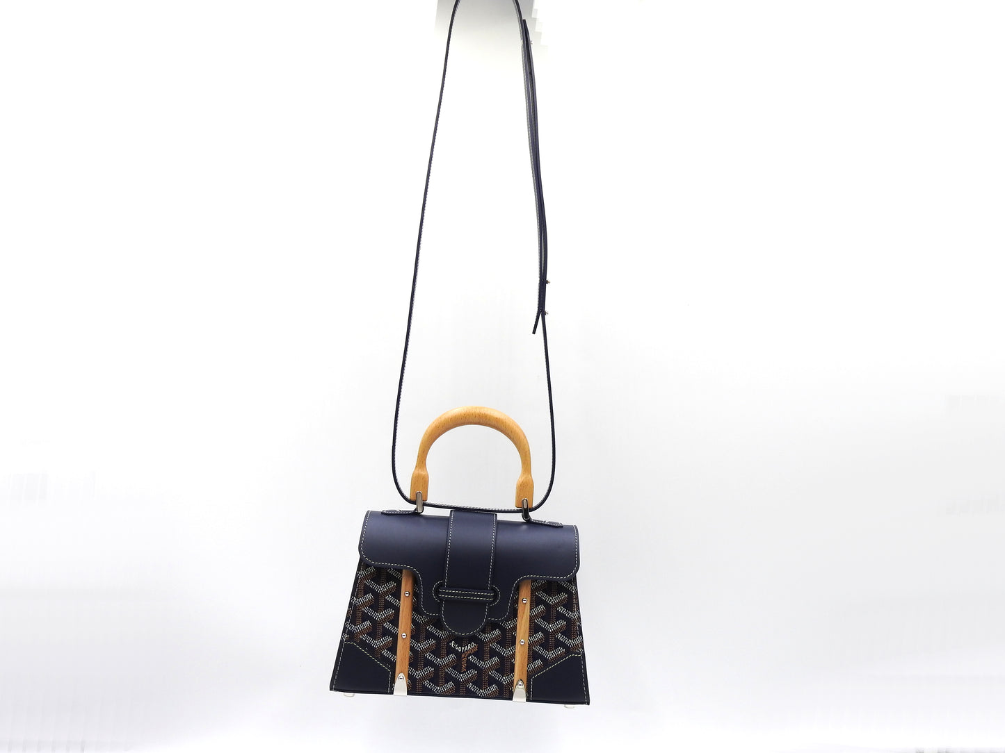GOYARD Saigon Mini Structure Hand Shoulder Bag PVC Canvas Leather Navy