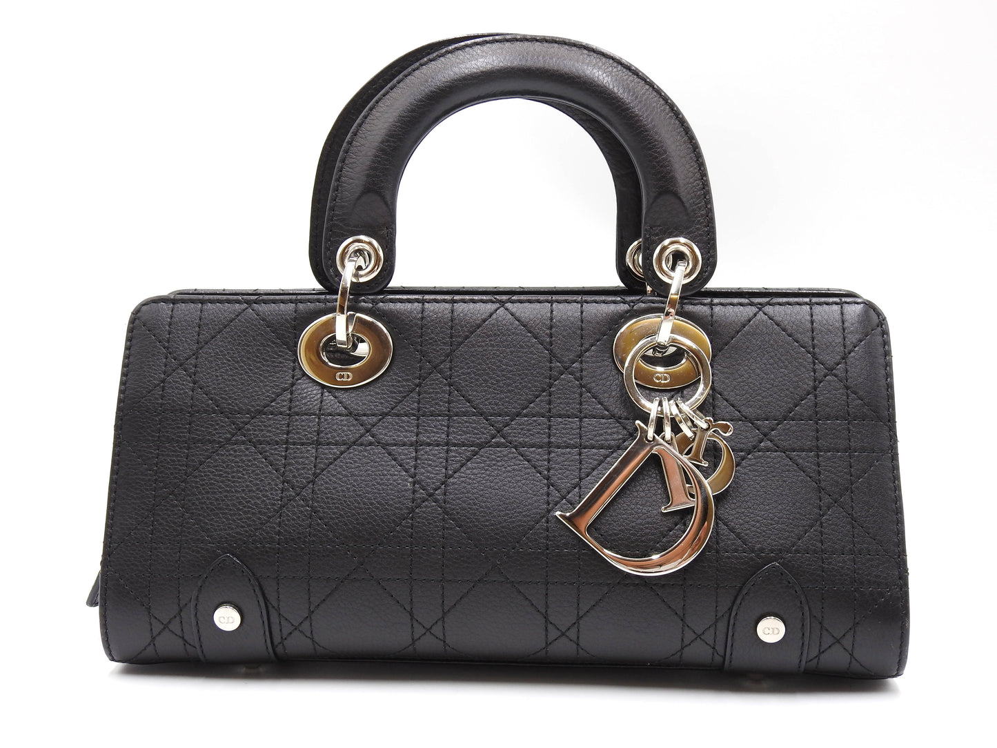 Christian Dior Lady Dior Small East West Cannage Hand Bag Calfskin Black