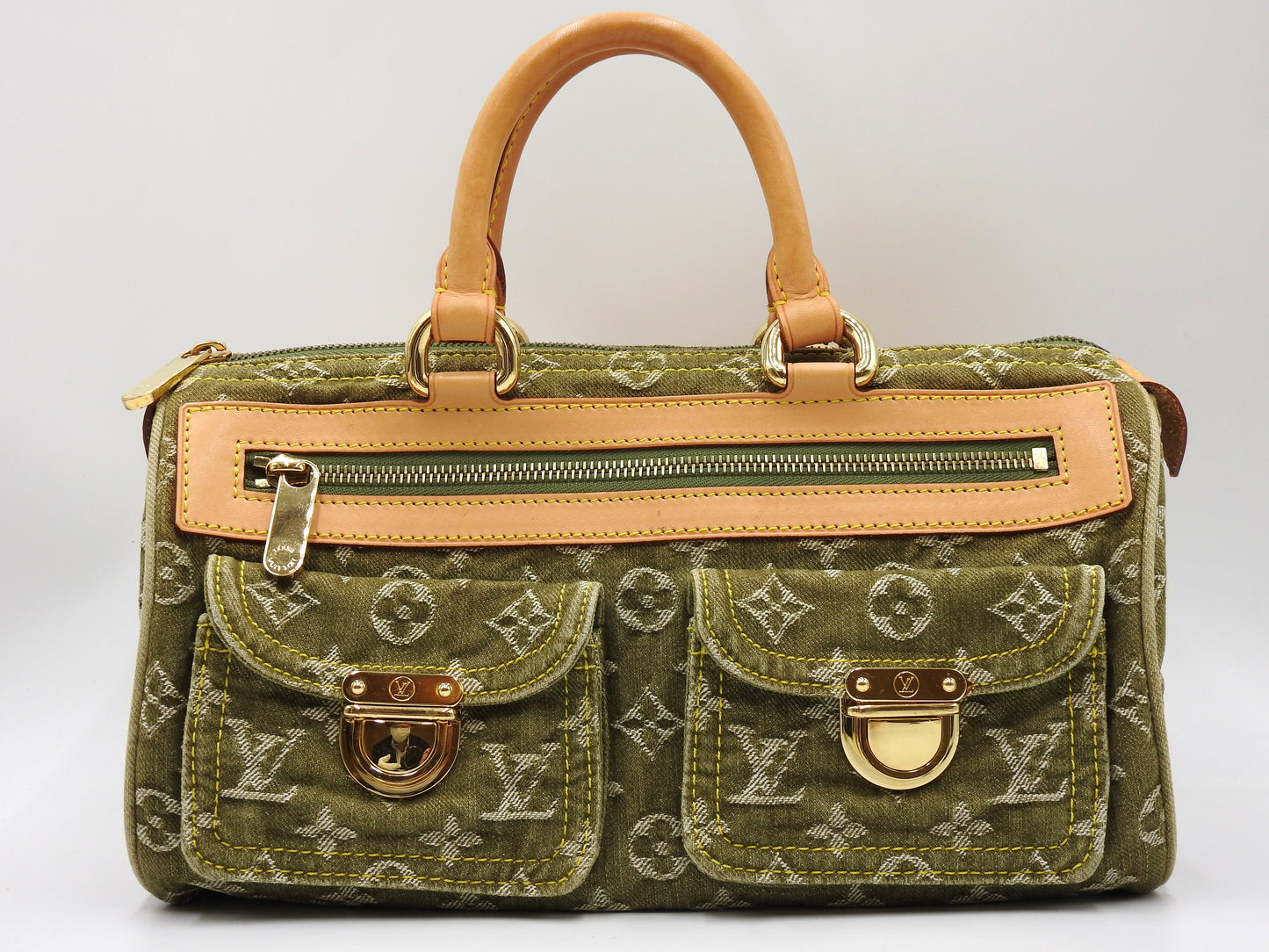 LOUIS VUITTON Monogram Denim Neo Speedy Hand Bag Boston Bag Khaki M95215