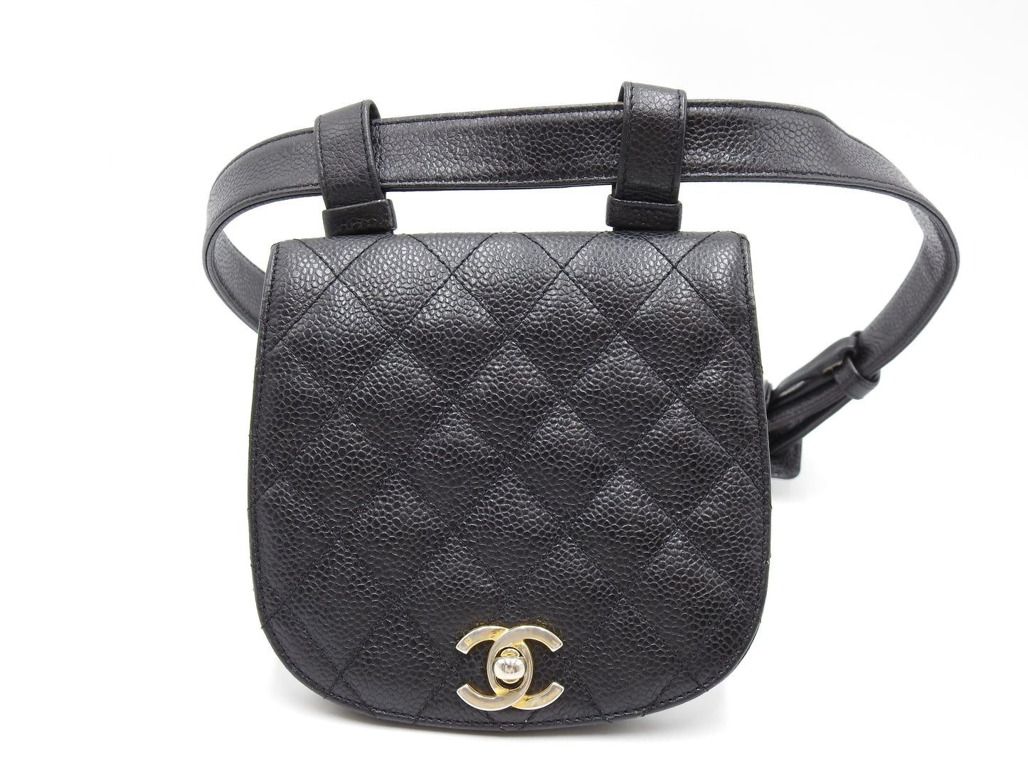 CHANEL CC Matelasse Waist Belt Bag Caviarskin Leather Black Gold Hardware
