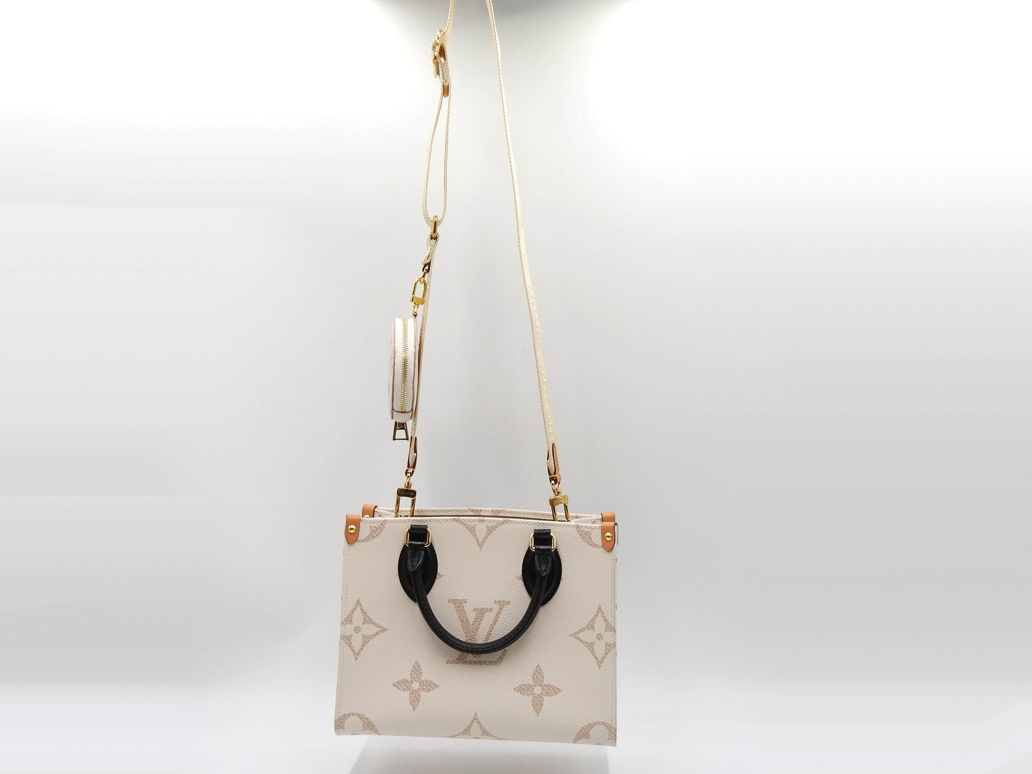 LOUIS VUITTON Monogram Dune Onthego PM Tote Shoulder Bag Ivory M24533