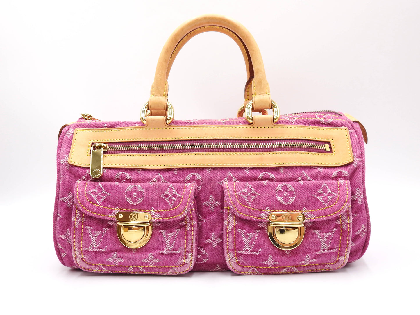 LOUIS VUITTON Monogram Denim Neo Speedy Boston Hand Bag Pink M95214