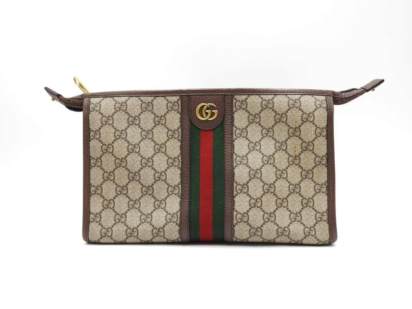 GUCCI Ophidia Web GG Supreme Toiletry Pouch Clutch Bag Beige Brown 598234