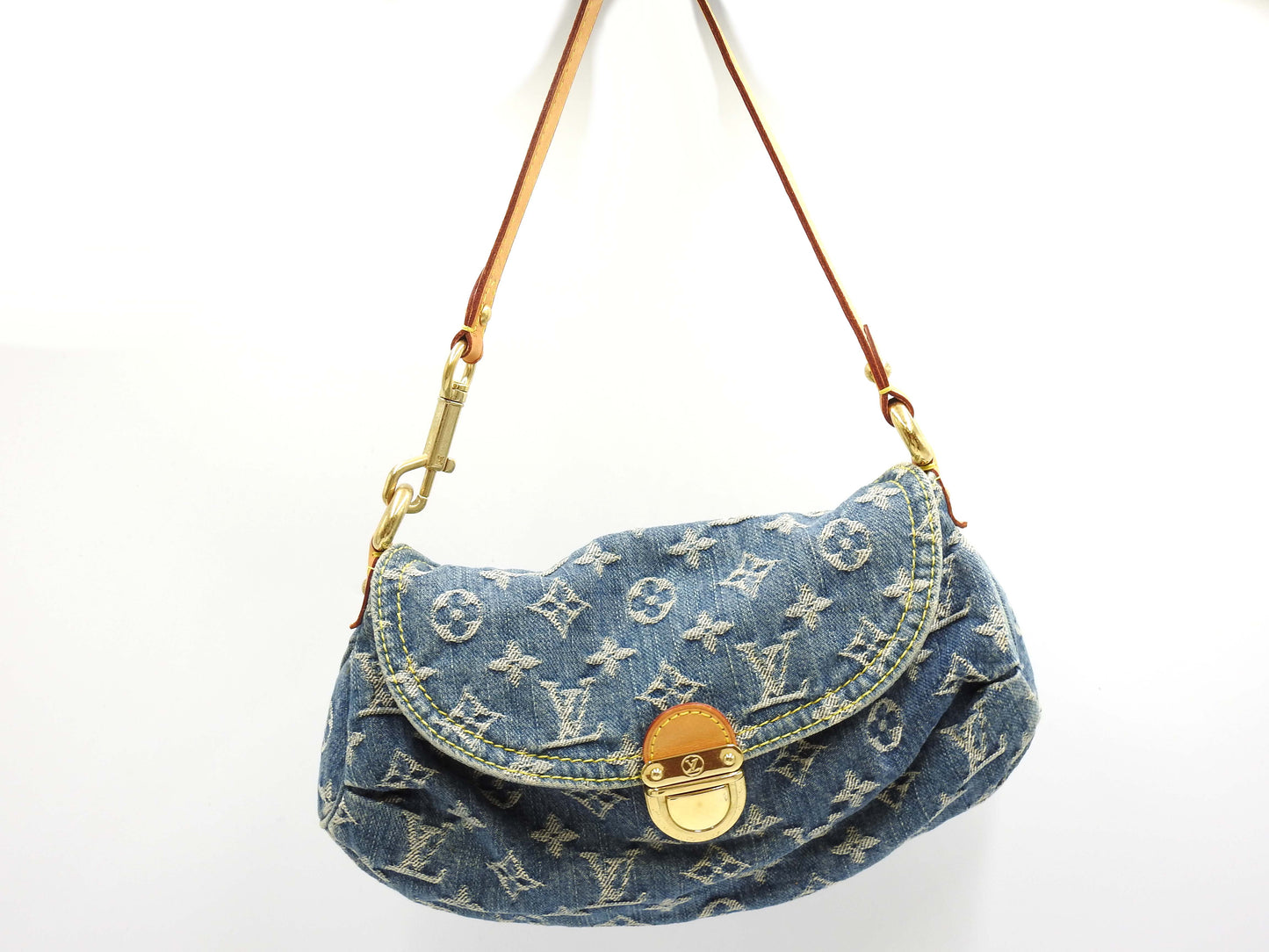 LOUIS VUITTON Mini Pleaty Monogram Denim Shoulder Hand Bag Blue M95050