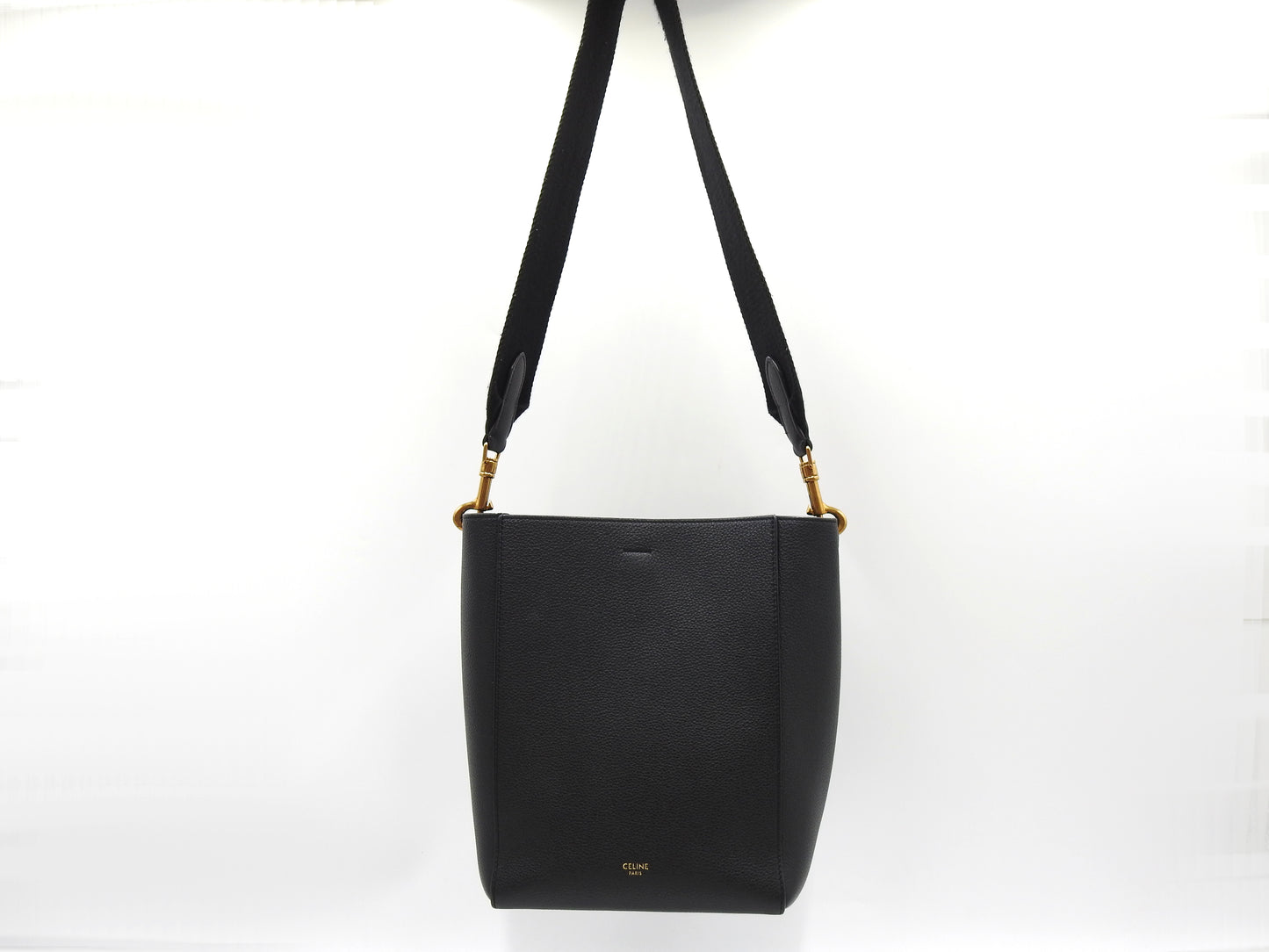 CELINE Small Sangle Bucket Shoulder Bag Soft Grained Calfskin Black